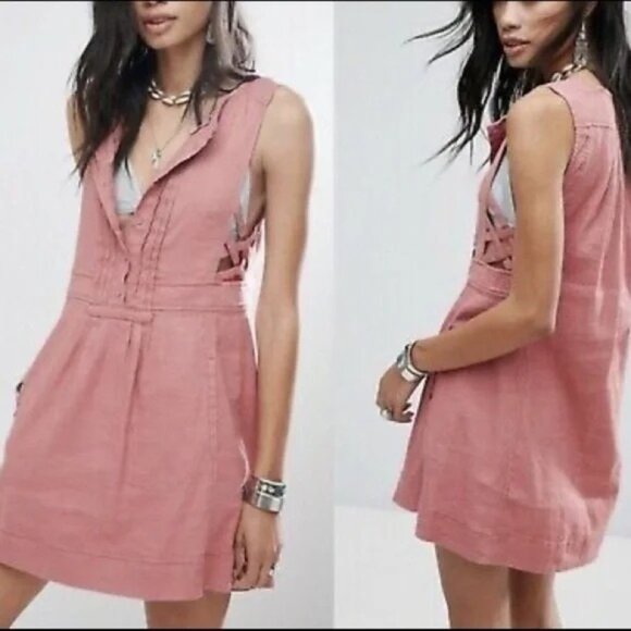 Free People Moonshine Linen Blend Pink Dress Summer Beachy Women's S - Picture 1 of 11